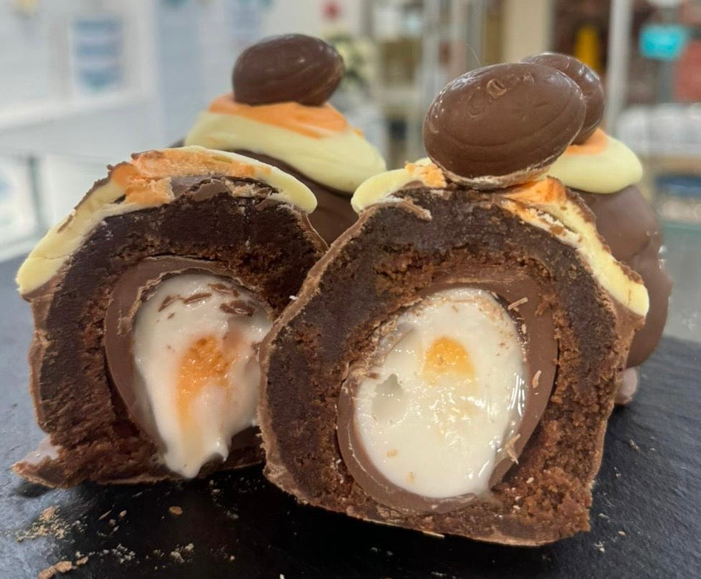 Creme egg brownie bomb