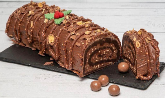 Malteser Yule log brownie slice